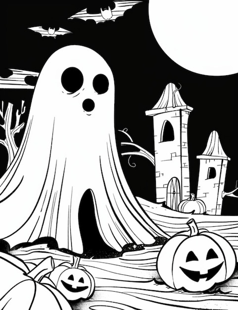 Photo childrens coloring book with a halloween ghost theme