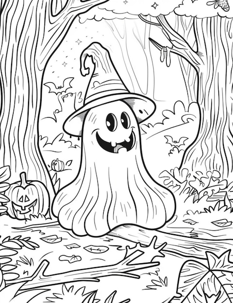 Photo childrens coloring book with a halloween ghost theme