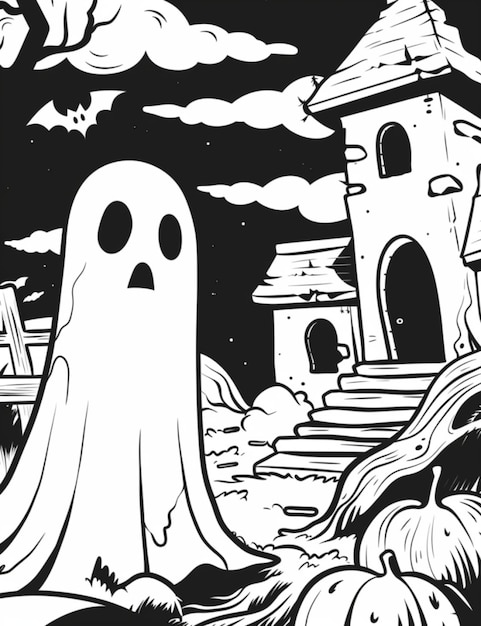 Photo childrens coloring book with a halloween ghost theme