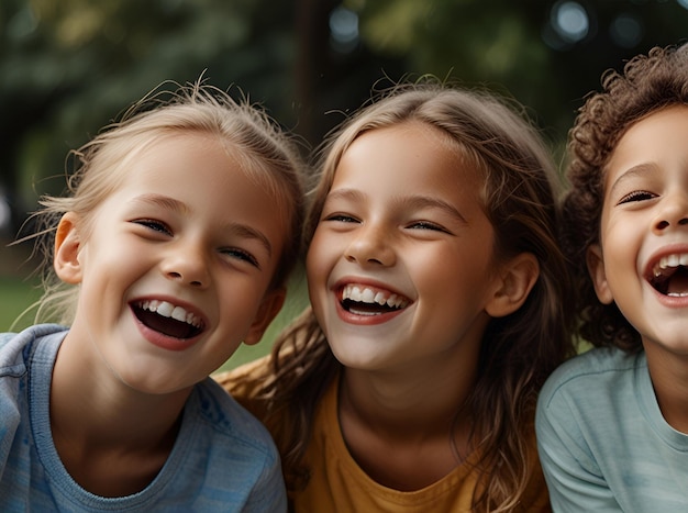 Photo childrens day beautiful laughing smiling happy school kids group and individual with copy spaces