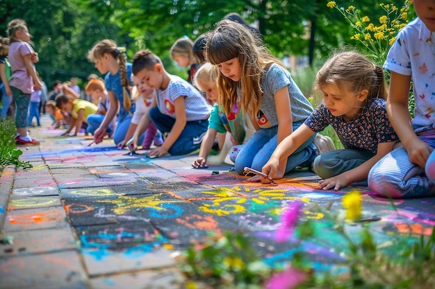 Childrens drawing on the pavement