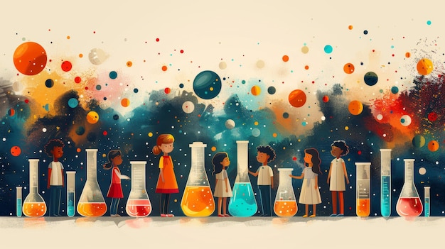 Photo childrens illustration of space and chemistry