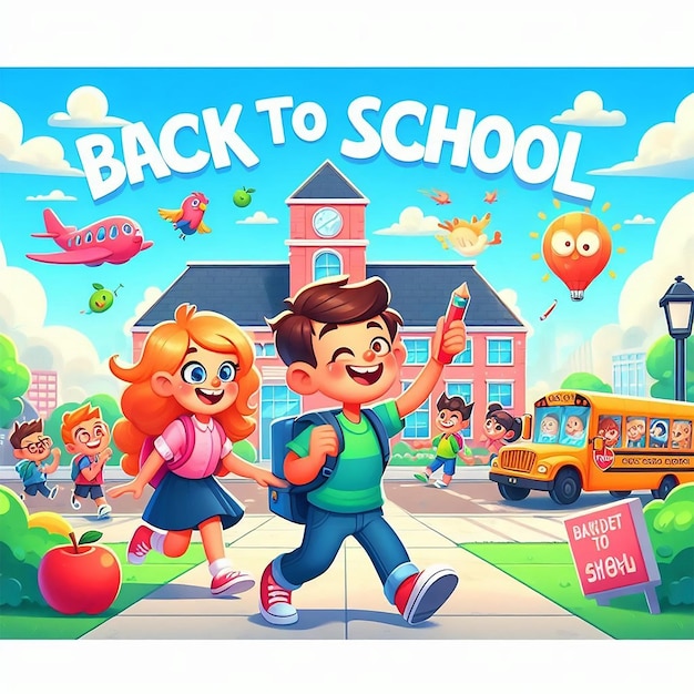 a childrens picture of a school with the words back to school on it