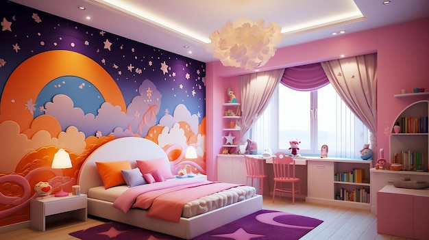 Childrens room for a girl in pink tones