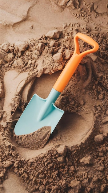 Childrens shovel in sand isolated on transparent background