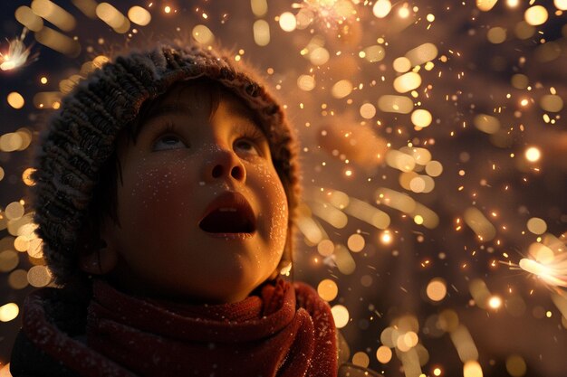 A childs amazement at seeing fireworks