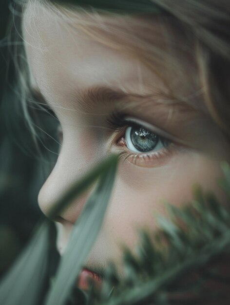 Childs Curious Eye Amidst Nature CloseUp Portrait