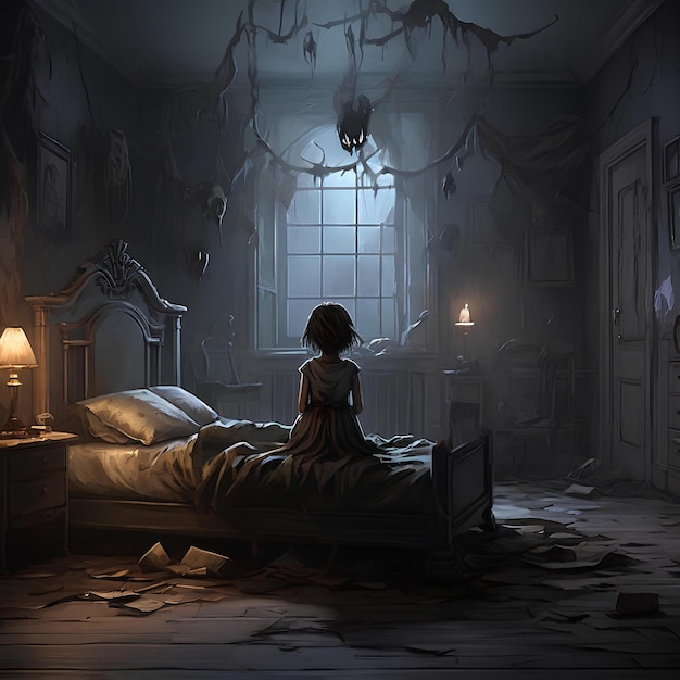 a childs darkest fears through a haunting dark fantasy illustration