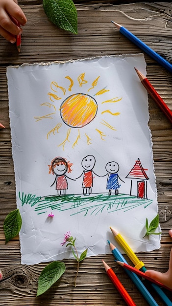 Photo a childs drawing of a family by person