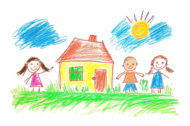 childs drawing of a house and a family AI generated