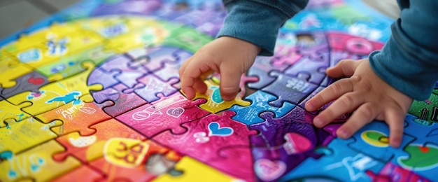 Childs Hands Placing Puzzle Piece