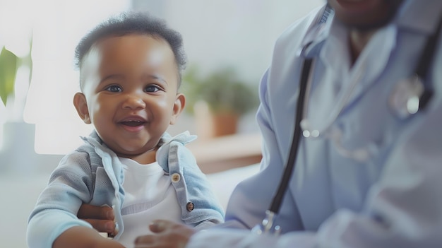 Childs Healthcare Concept Portrait Of Smiling Black Doctor Making Check Up For Littl Generative AI