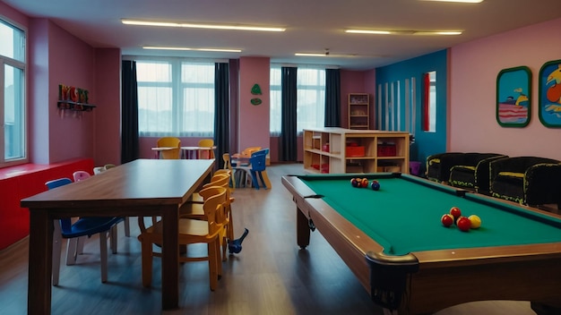 Childs playroom with different toys and furniture Cozy kindergarten interior