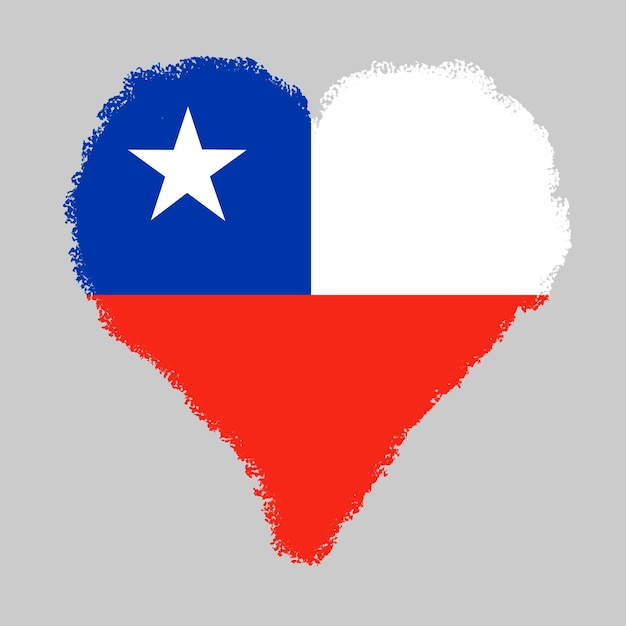 Chile colorful flag in heart shape with brush stroke style isolated on grey background