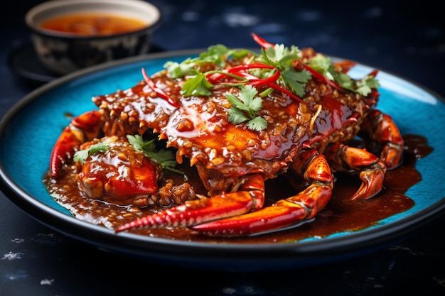 Chili Crab on a Blue Plate yummy Chili Crab food image photography