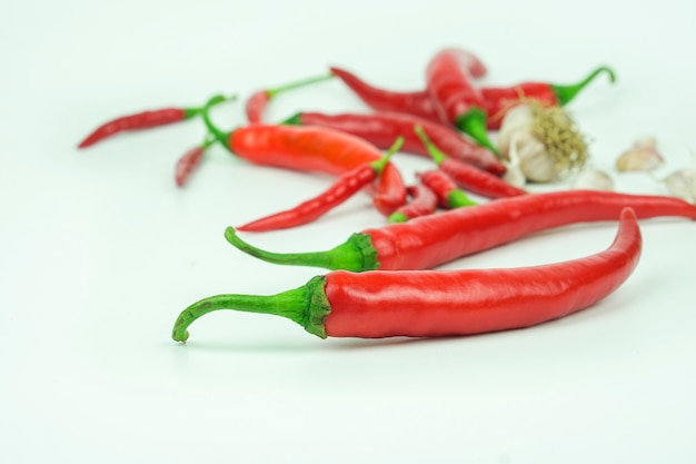 Chili and Garlic on a white background.