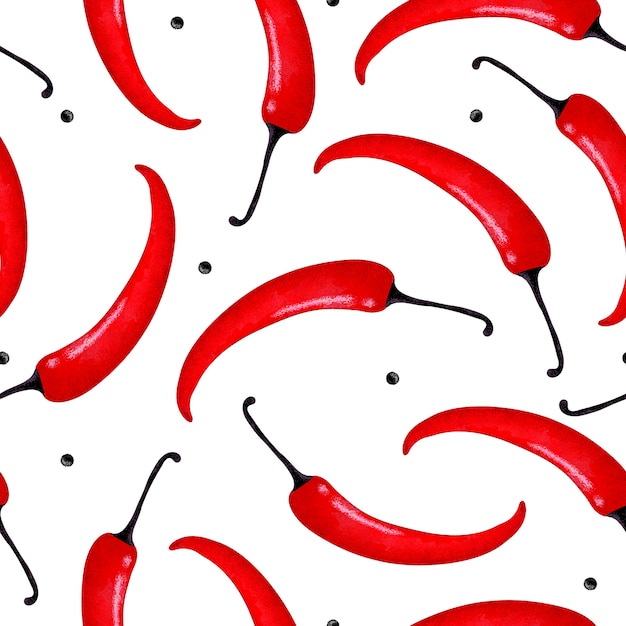 Chili pepper style print. Seamless trendy pattern. Paint illustration.