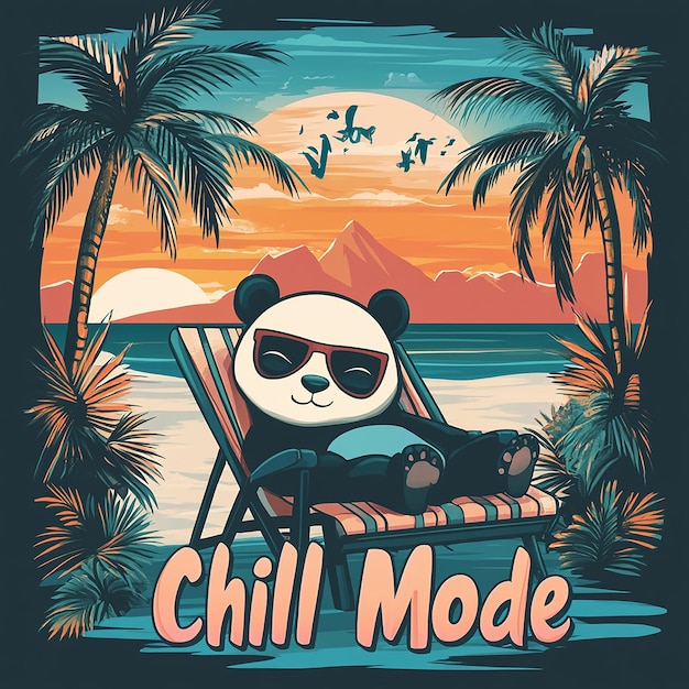 Chill Mode Panda Beach Illustration