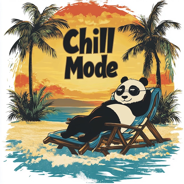 Photo chill mode panda beach illustration