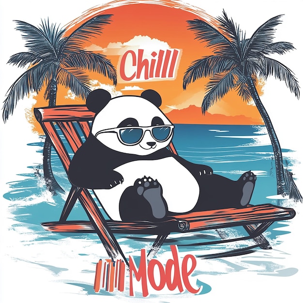 Photo chill mode panda beach illustration