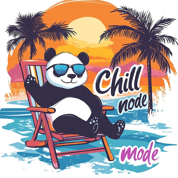 Photo chill mode panda beach illustration