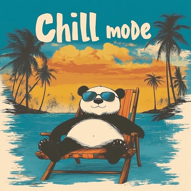 Chill Mode Panda Beach Illustration