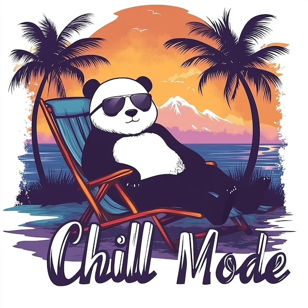 Chill Mode Panda Beach Illustration