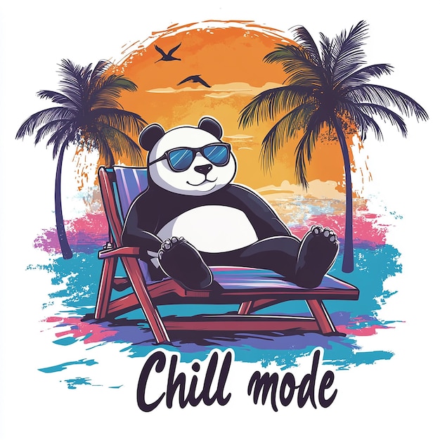 Photo chill mode panda beach illustration