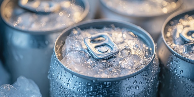 Chilled beverage cans resting in ice during a summer gathering