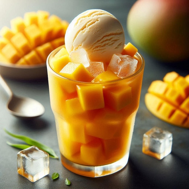 Chilled Mango Ice Cream with Refreshing Ice Cubes