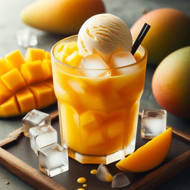 Chilled Mango Ice Cream with Refreshing Ice Cubes