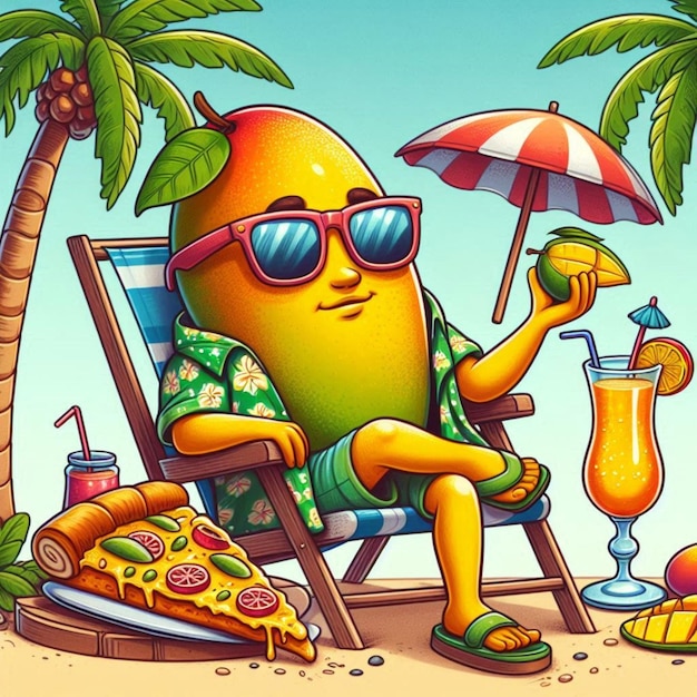 Chilled Out on the Beach Cartoon Mango Relaxes