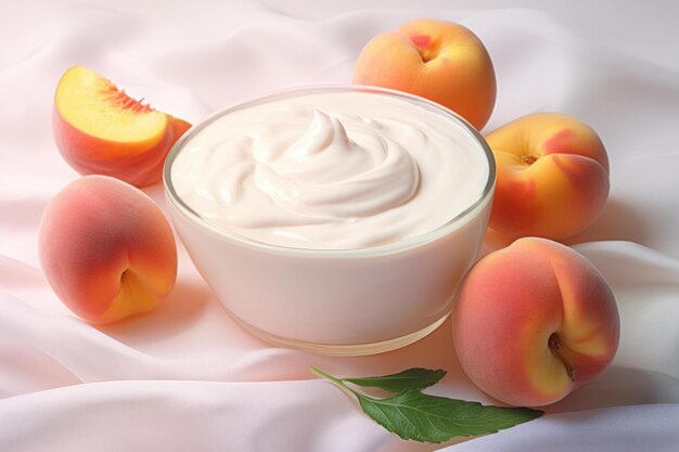 Photo chilled peach yogurt food generate ai