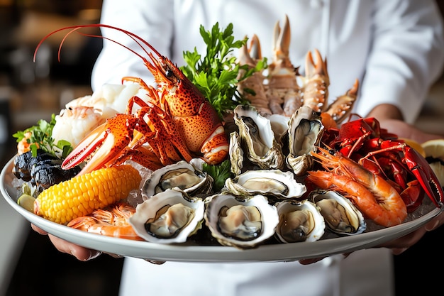 Chilled Seafood Platter with Fresh Oysters Prawns and Lemon Wedges on Ice A Gourmet Feast