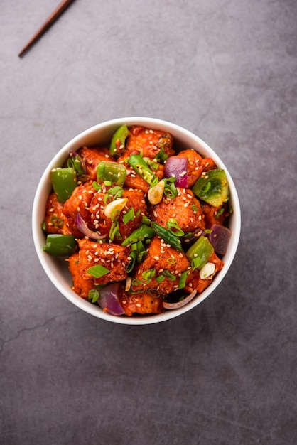 Chilli paneer dry is made using cottage cheese, Indo chinese food