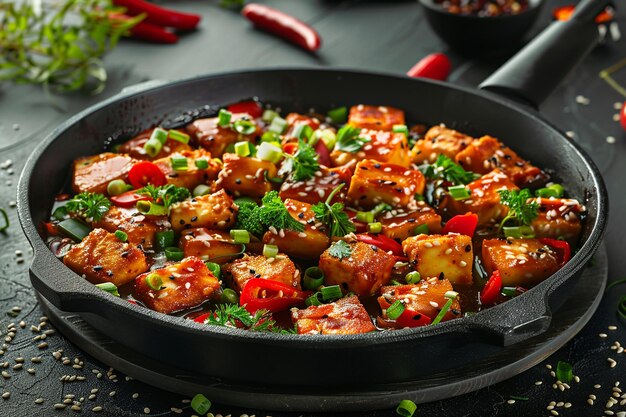 Photo chilli paneer dry is made using cottage cheese