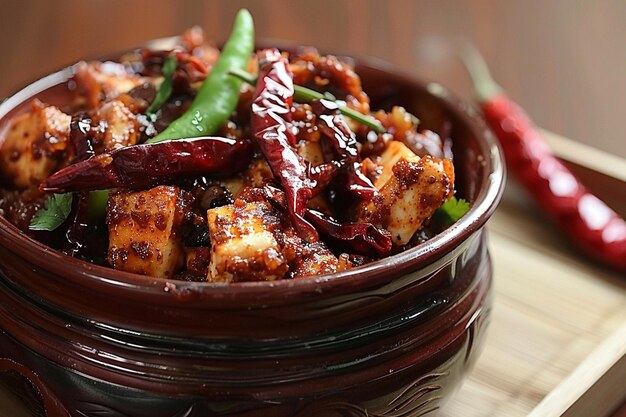 Photo chilli paneer dry is made using cottage cheese