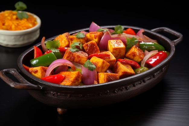 Photo chilli paneer spicy paneer and bell peppers decoration fiery indian celebrations lifestyle cuisine