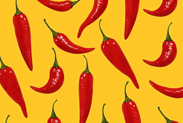 chilli pepper pattern on yellow background in the style of graphic patterns