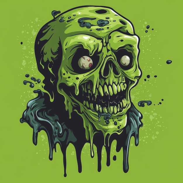 Photo chilling zombie skeleton slime illustration featuring vibrant green hues and eerie details