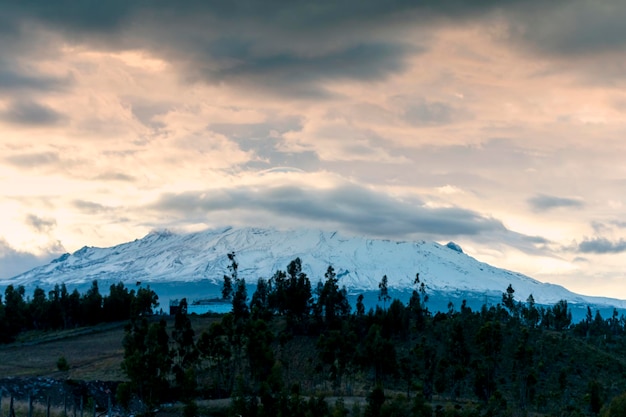 Chimborazo volcano covered in snow