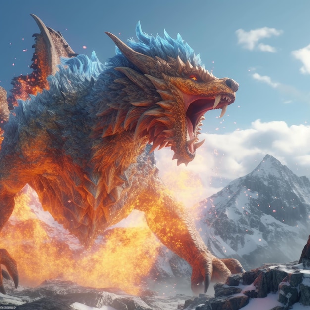 Chimera wolf dragon imbued with fire an dice