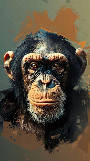 a chimpanzee is shown in a picture with a brown background