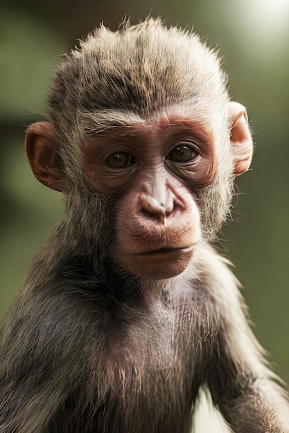 A chimpanzee looks into the camera.