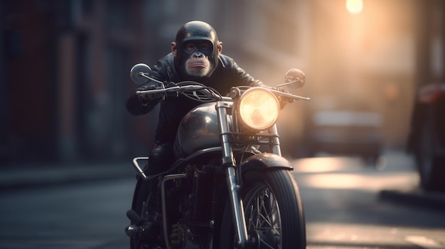 Chimpanzee rides on a motorcycle Generative Ai