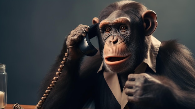 Chimpanzee talking on the phone