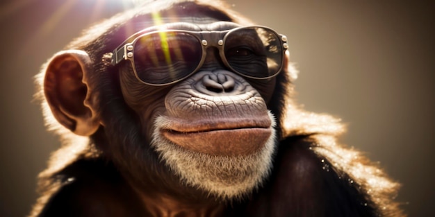 chimpanzee wearing summer sunglasses, summer background