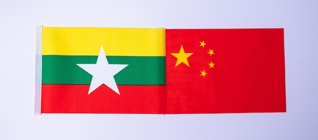 China against Myanmar flags freindship war conflict Politics and relationship concept