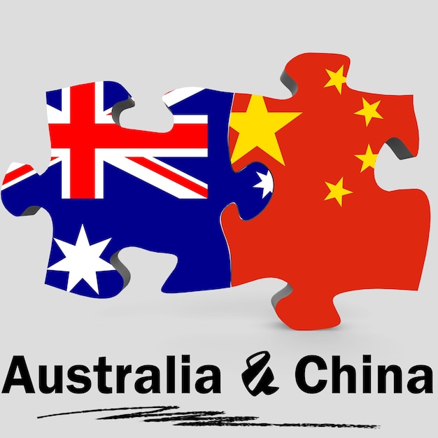 China and Australia flags in puzzle