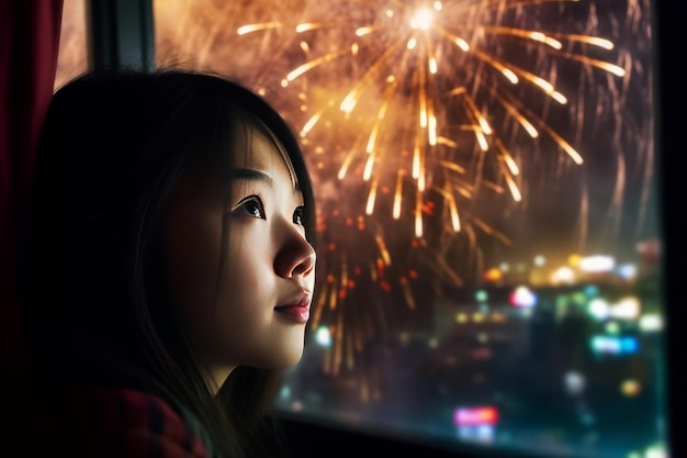 China baby fireworks night New year Generate Ai